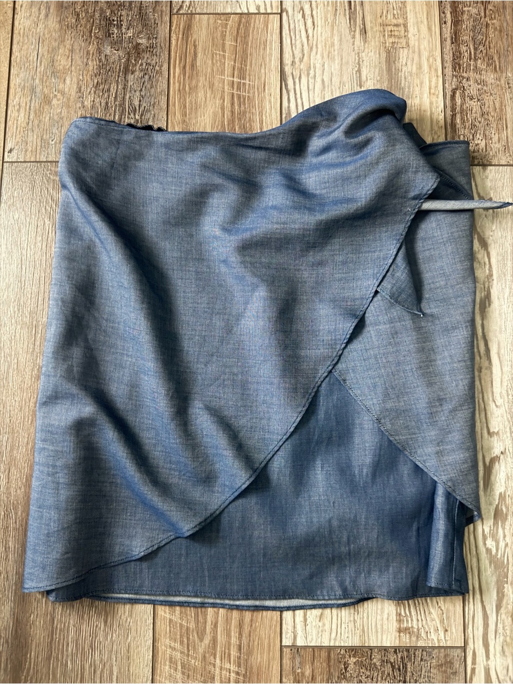 DREW Chambray Wrap Mini Skirt in Denim Blue